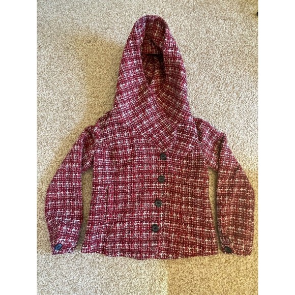 Urban Outfitters BDG Wool Blend Red & White Tweed Hooded Pea Coat Size‎ Large - Picture 1 of 8